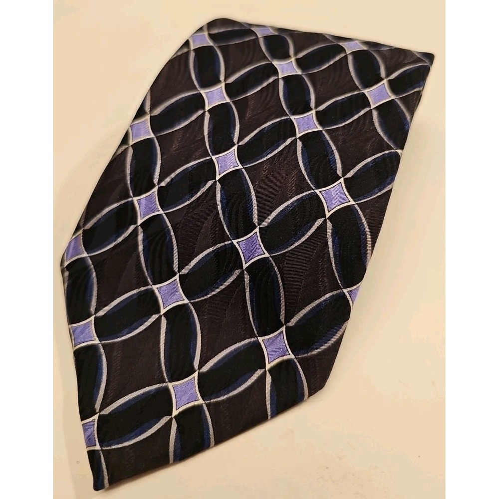 JZ Richards Men's Tie Purple Gray & Black Geometric Printed Silk Necktie 60 x 4